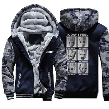 Guardians Of The Galaxy Young Groot 2019 Autumn Winter Jackets Men Thick Camouflage Hoody Warm Fleece Fashion Casual Zipper Coat